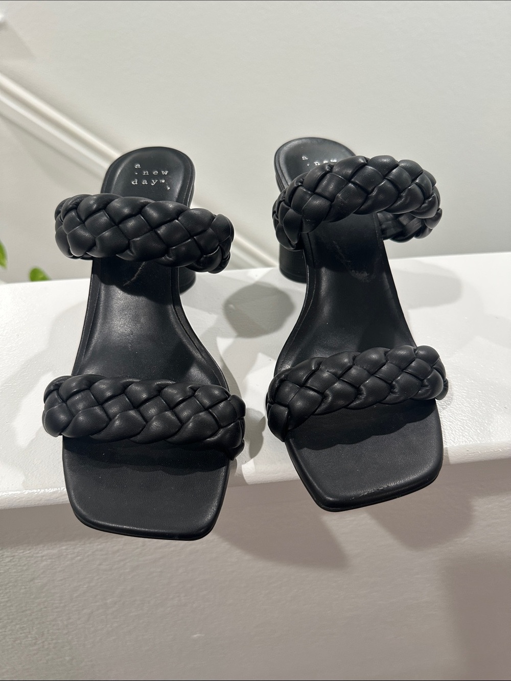 a new day Black Braided Double-Strap Heeled Slides